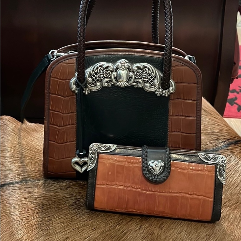 Brighton Chantilly vintage leather handbag with matching wallet